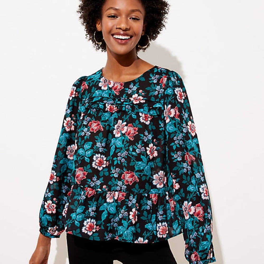 LOFT NWT Women's Vine Ruffle Flounce Blouse